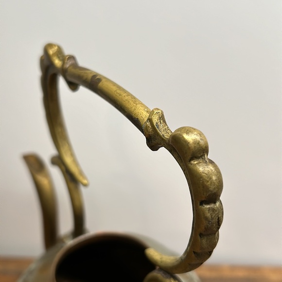 Vintage Brass Teapot Watering Can Etched Raised Design Copper Metal Patina - Picture 5 of 11